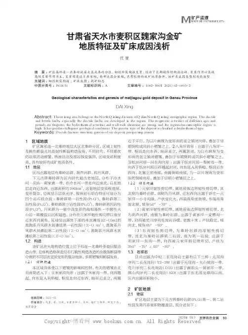 甘肃省天水市麦积区魏家沟金矿地质特征及矿床成因浅析