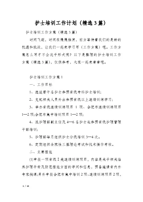 护士培训工作计划(精选3篇)