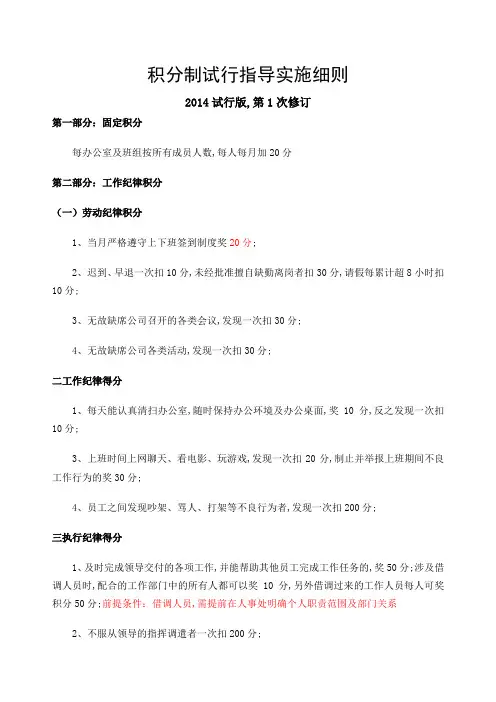 积分制管理实施细则