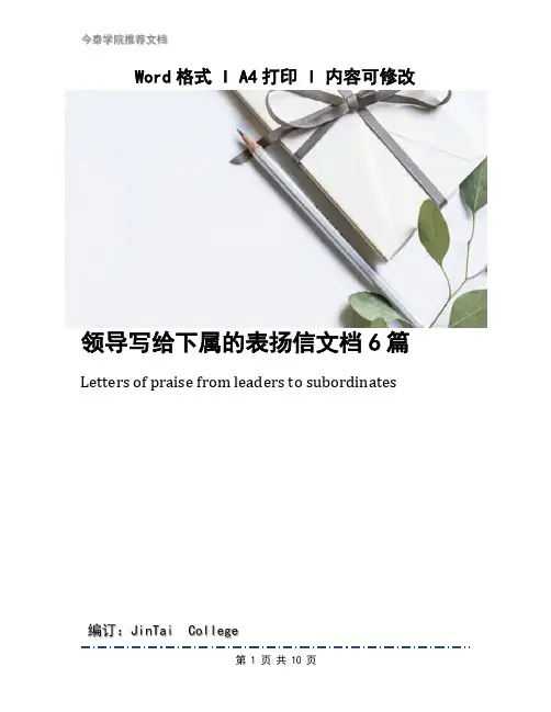 领导写给下属的表扬信文档6篇
