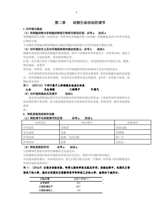 动物生命活动调节(浙科版学考选考知识点及考点)