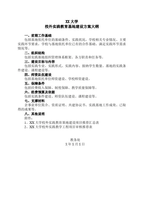 XX大学校外实践教育基地建设方案大纲