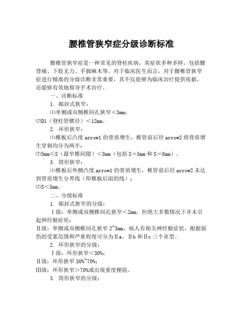 腰椎管狭窄症分级诊断标准