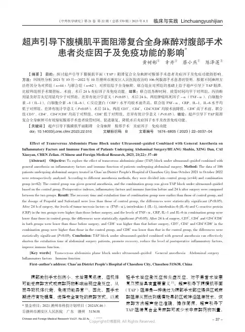 超声引导下腹横肌平面阻滞复合全身麻醉对腹部手术患者炎症因子及免疫功能的影响