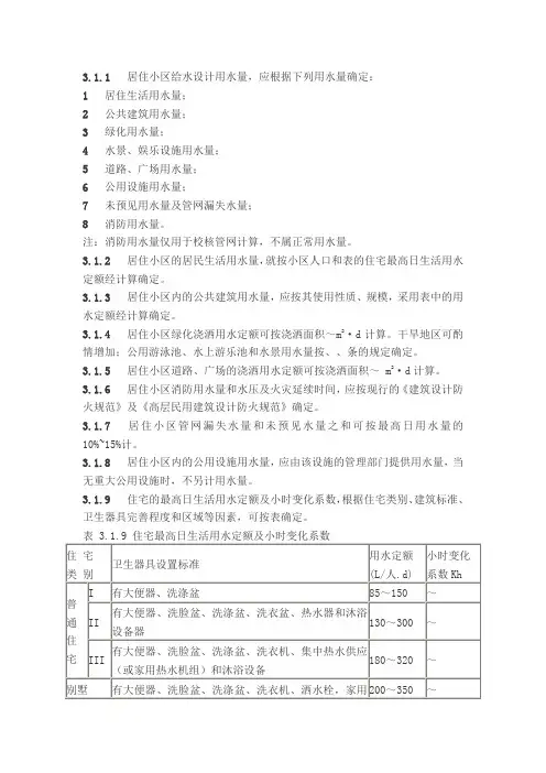 用水定额及标准