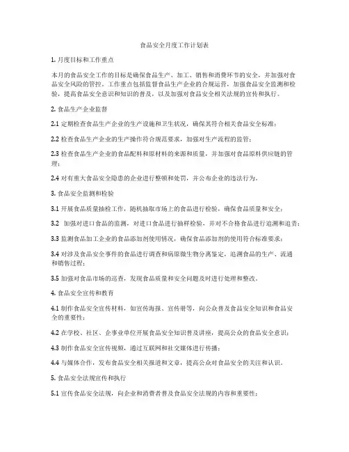 食品安全月度工作计划表