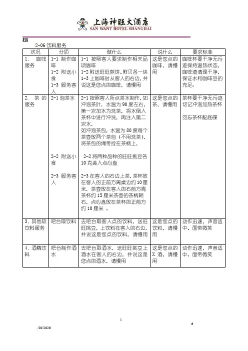 大酒店饮料服务服务工作流程图