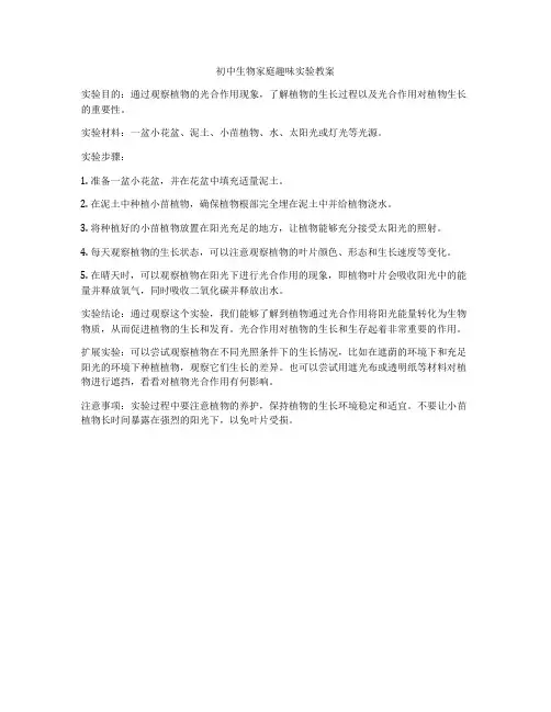 初中生物家庭趣味实验教案