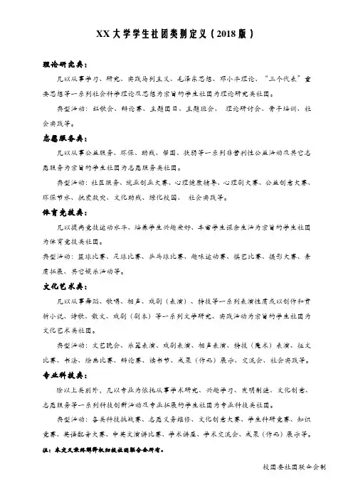 学生社团联合会社团类别分类定义(2018版)