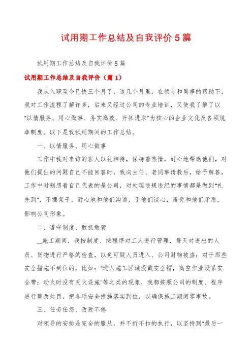 试用期工作总结及自我评价5篇