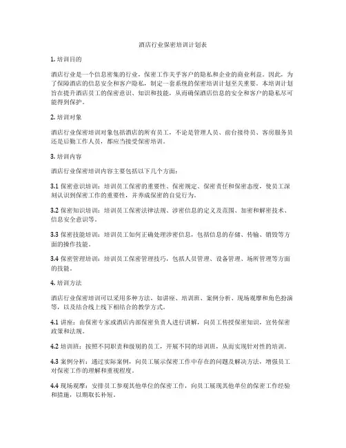 酒店行业保密培训计划表