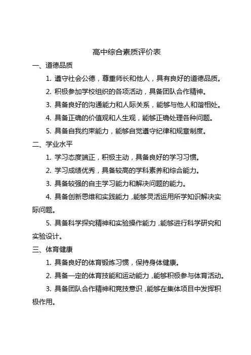 高中综合素质评价表
