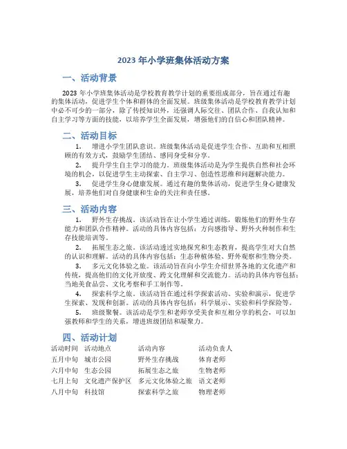2023年小学班集体活动方案