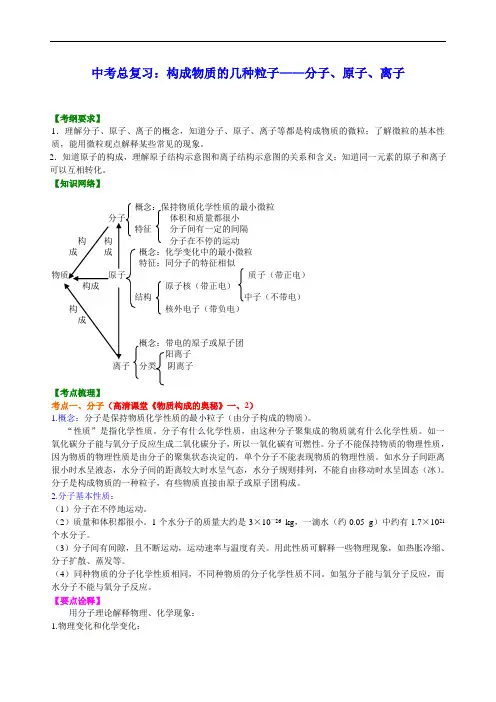 中考化学总复习：构成物质的几种粒子——分子、原子、离子 知识讲解