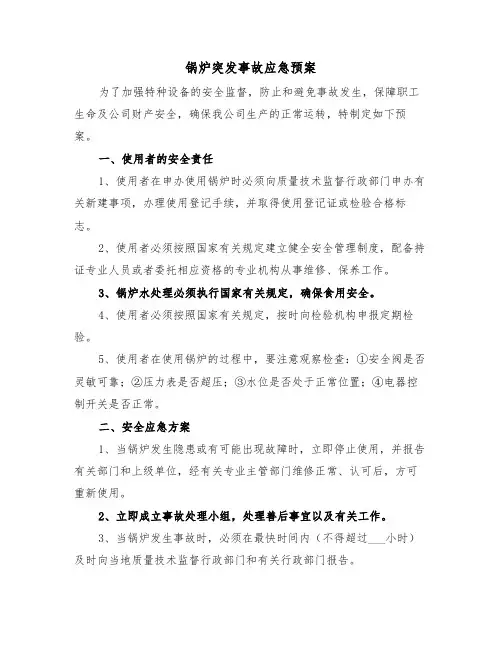 锅炉突发事故应急预案（3篇）