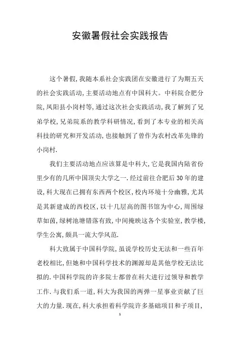 安徽暑假社会实践报告