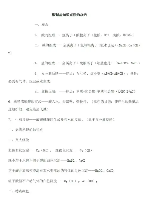 酸碱盐知识点归纳总结