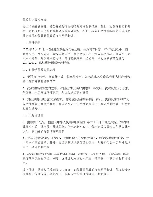 醉酒不起诉申请书_个人