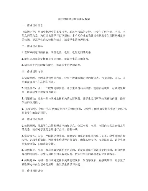 初中物理单元作业概况教案