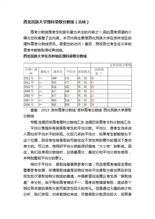 西北民族大学理科录取分数线（吉林）