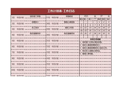 人力资源公司行业工作计划表-工作日志