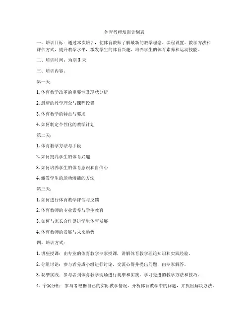 体育教师培训计划表