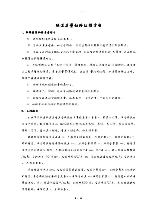 隧道建设工程质量缺陷修补方案说明