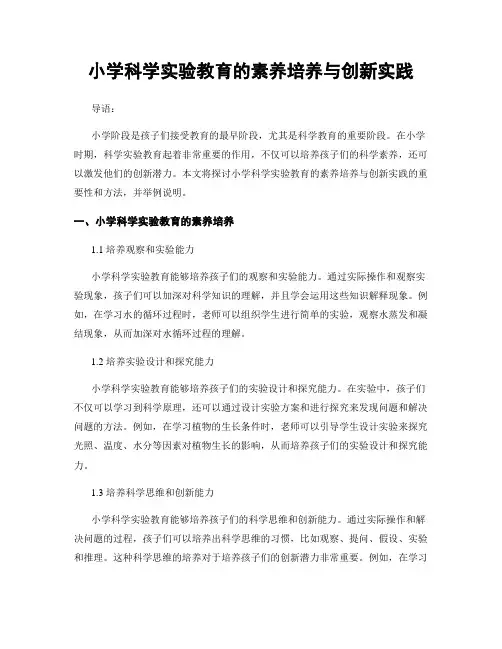 小学科学实验教育的素养培养与创新实践