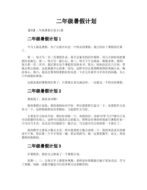 二年级暑假计划
