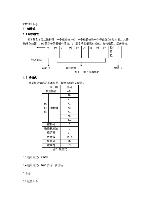 能耗水表相关参数CJT188命令