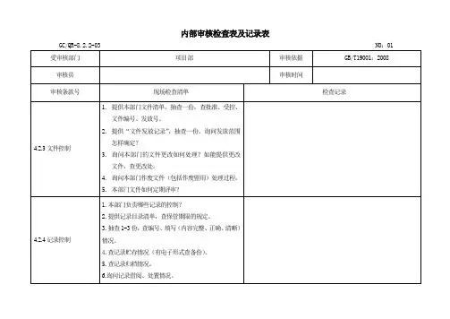 内部审核检查表及记录表