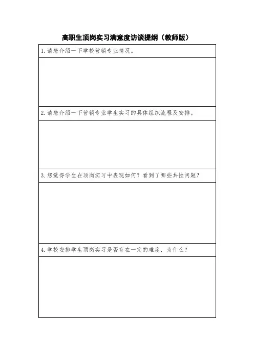 高职生顶岗实习满意度访谈提纲(教师版)