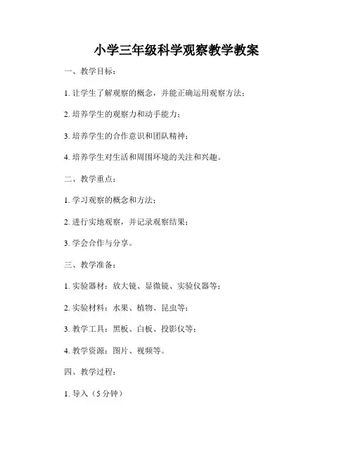 小学三年级科学观察教学教案