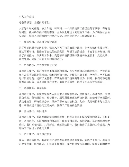 巡防队伍个人工作总结