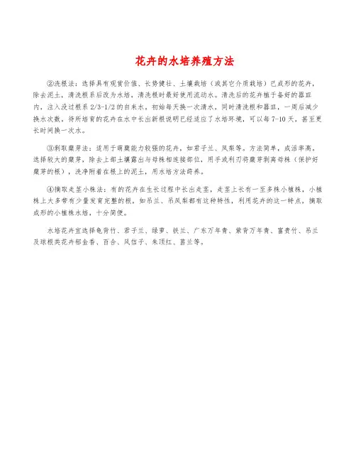 花卉的水培养殖方法