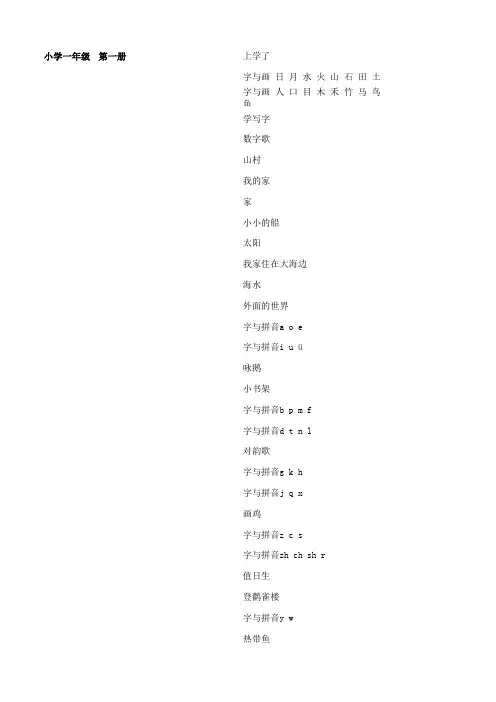 北师版小学语文目录