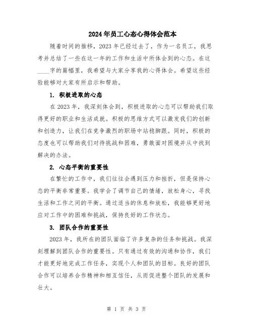 2024年员工心态心得体会范本
