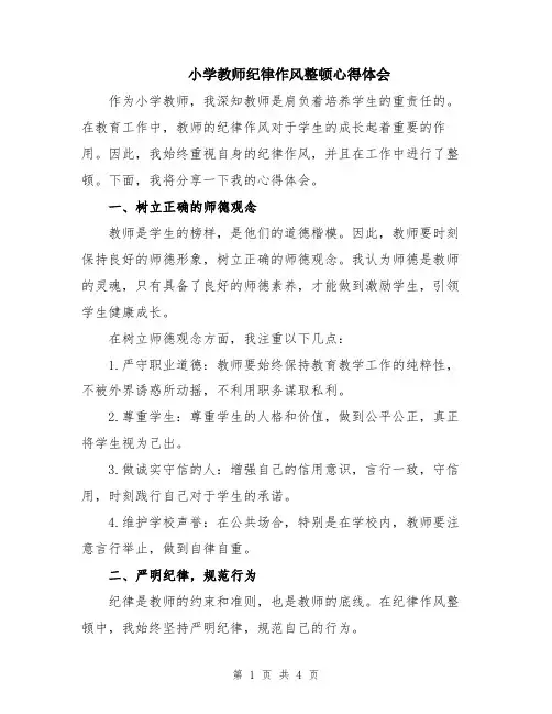 小学教师纪律作风整顿心得体会