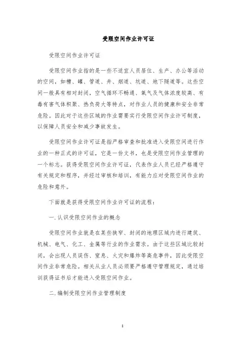 受限空间作业许可证
