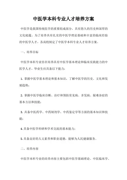 中医学本科专业人才培养方案