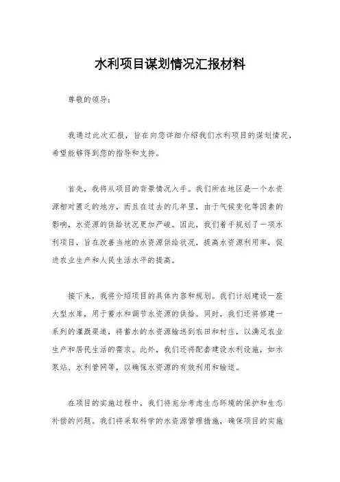 水利项目谋划情况汇报材料