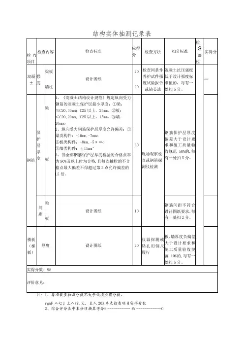 结构实体抽测记录表