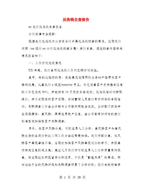 反洗钱自查报告(多篇范文)