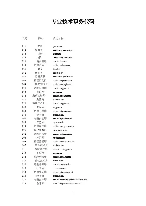 专业技术职务代码