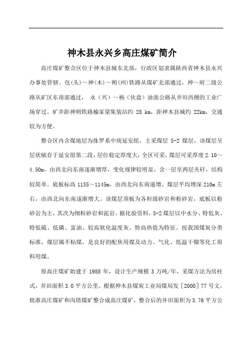 神木县永兴乡高庄煤矿简介(环评)