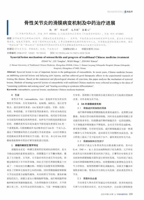 骨性关节炎的滑膜病变机制及中药治疗进展