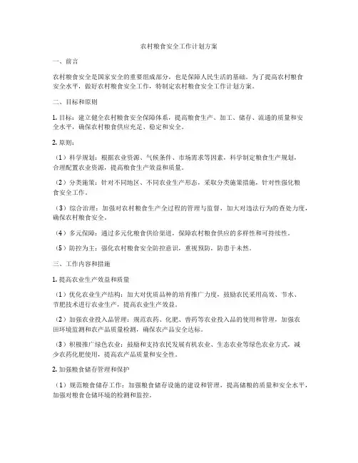 农村粮食安全工作计划方案
