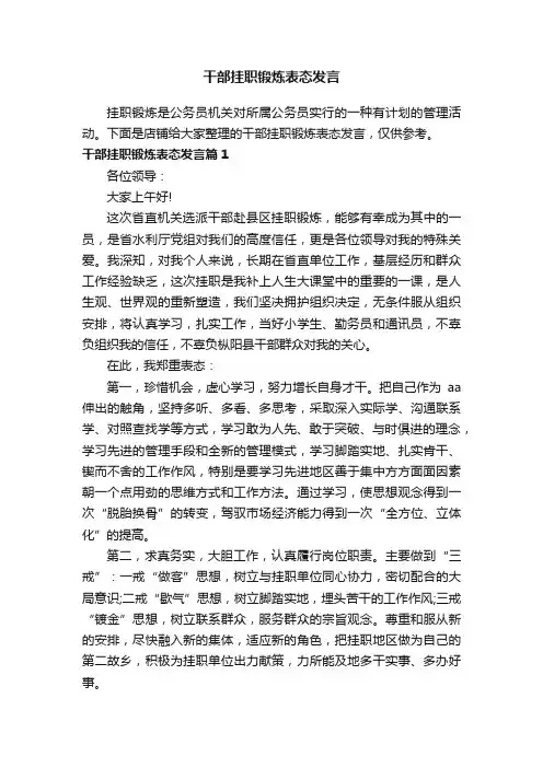 干部挂职锻炼表态发言