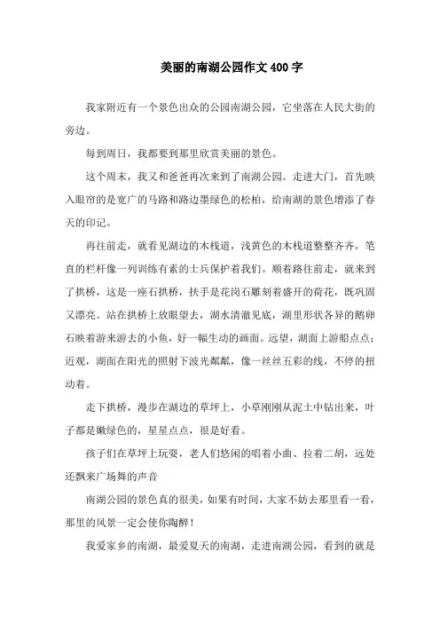 中小学美丽的南湖公园作文400字