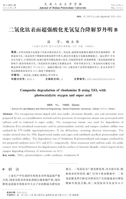 二氧化钛表面超强酸化光氧复合降解罗丹明B